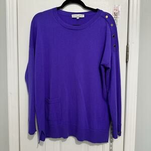 BARBARA LOHMANN 100% Cashmere 44 XL Italian Knit Purple Button Sweater